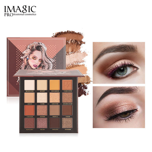 Paleta de sombras de ojos de 16 colores, sombra de ojos marrón mate perlado 