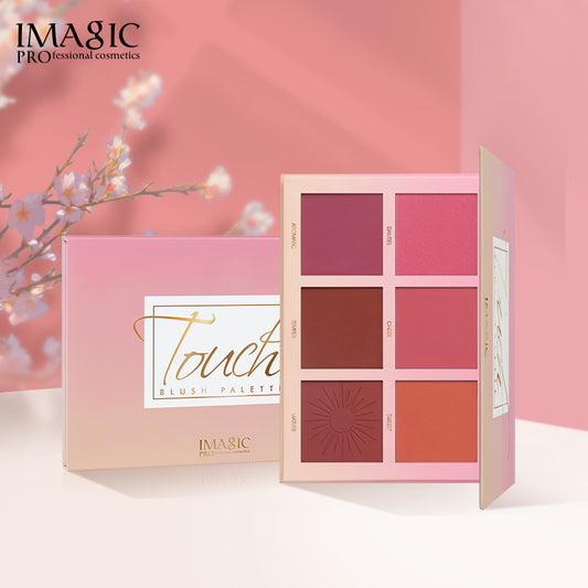 Paleta de rubores de seis colores para iluminar el tono de la piel, contornear de forma natural y es resistente al agua. 